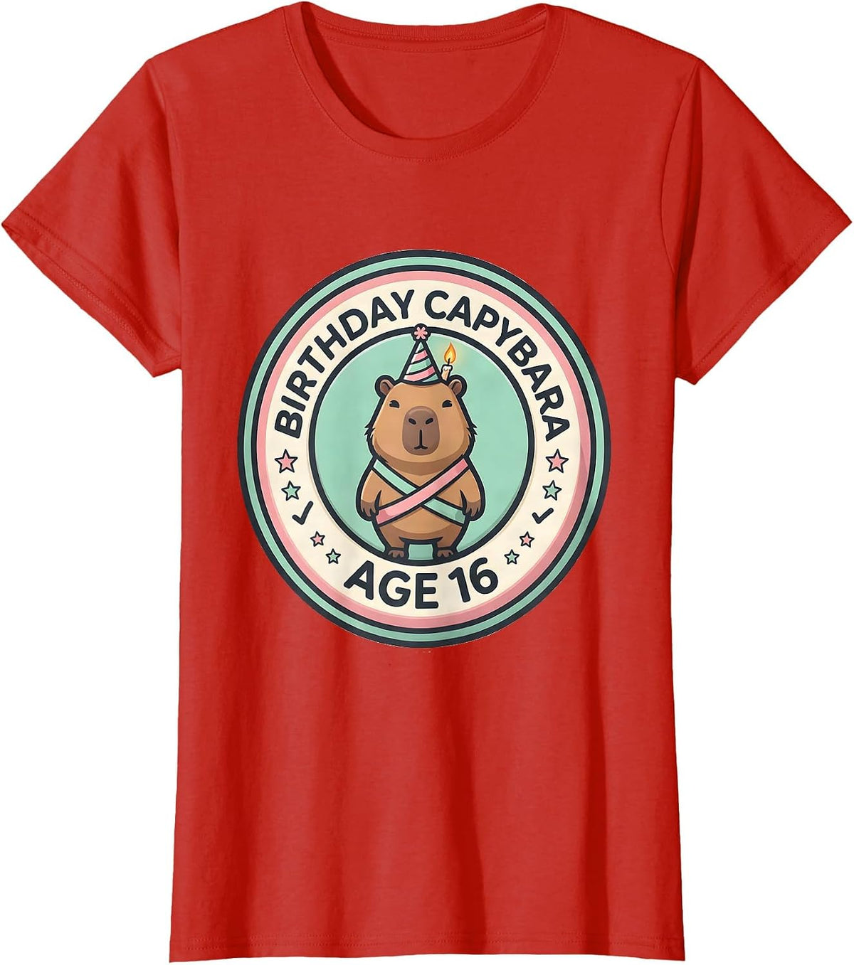 Birthday Capybara Age 16 Kawaii Girl Cute Animal Lover T-Shirt - Red