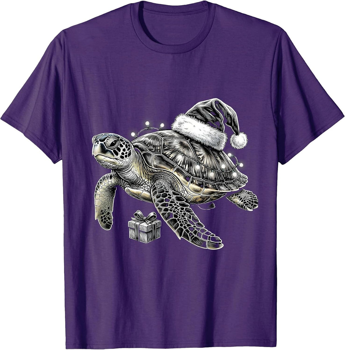 Sea Turtle Santa Hat Holiday Lights Animal Lover Christmas T-Shirt - Purple