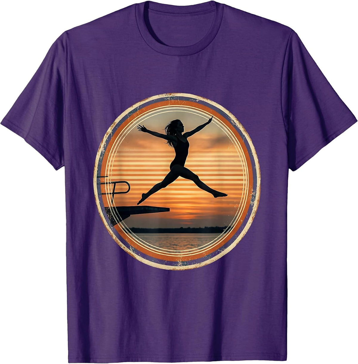 Diving Board Jump at Dusk Graphic Tee T-Shirt - Purple