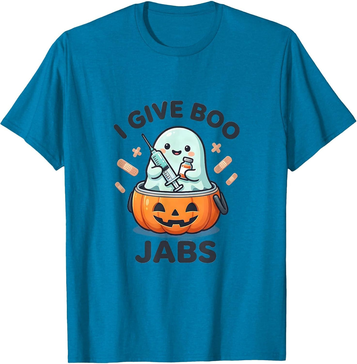 I Give Boo Jabs Funny Nurse Ghost Halloween Flu Shot T-Shirt - Sapphire Blue