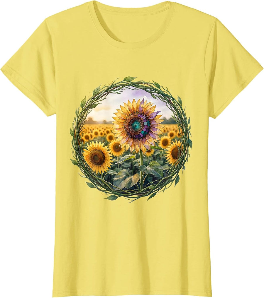 Women's Special Education Sunflower Field Unique Bloom T-Shirt - Lemon Yellow