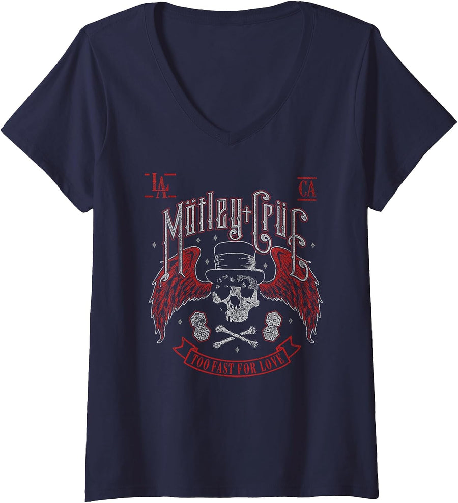 Women's Mötley Crüe Bikers Skull V-Neck T-Shirt - Navy Blue