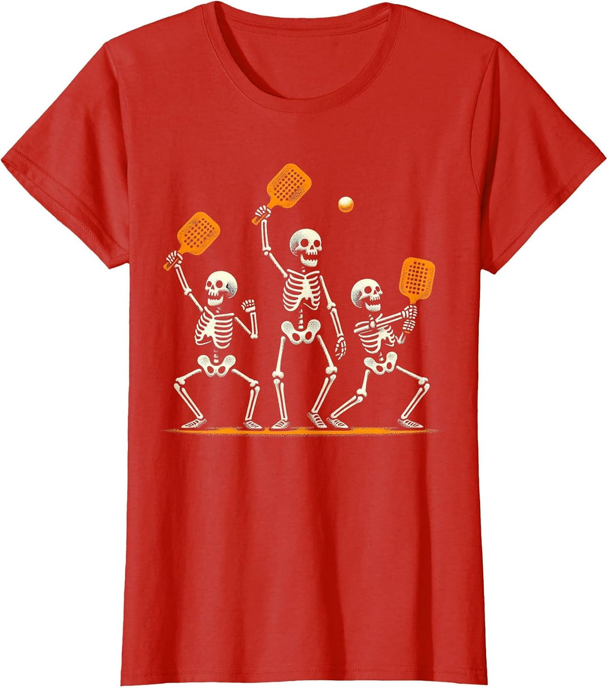 Funny Skeleton Playing Pickleball Halloween Costume Men T-Shirt - Red