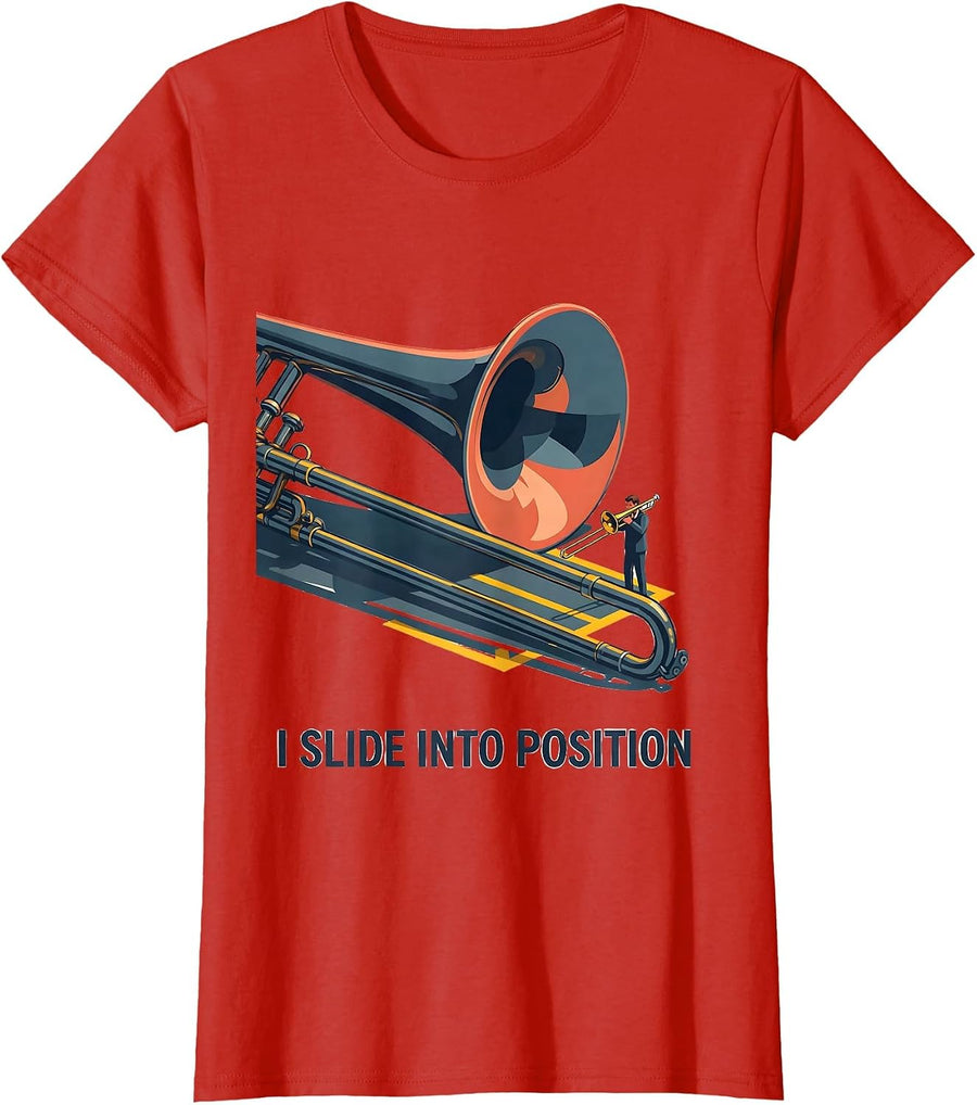 Women's I Slide Into Position Funny Trombone Player Band Gift T-Shirt - Red