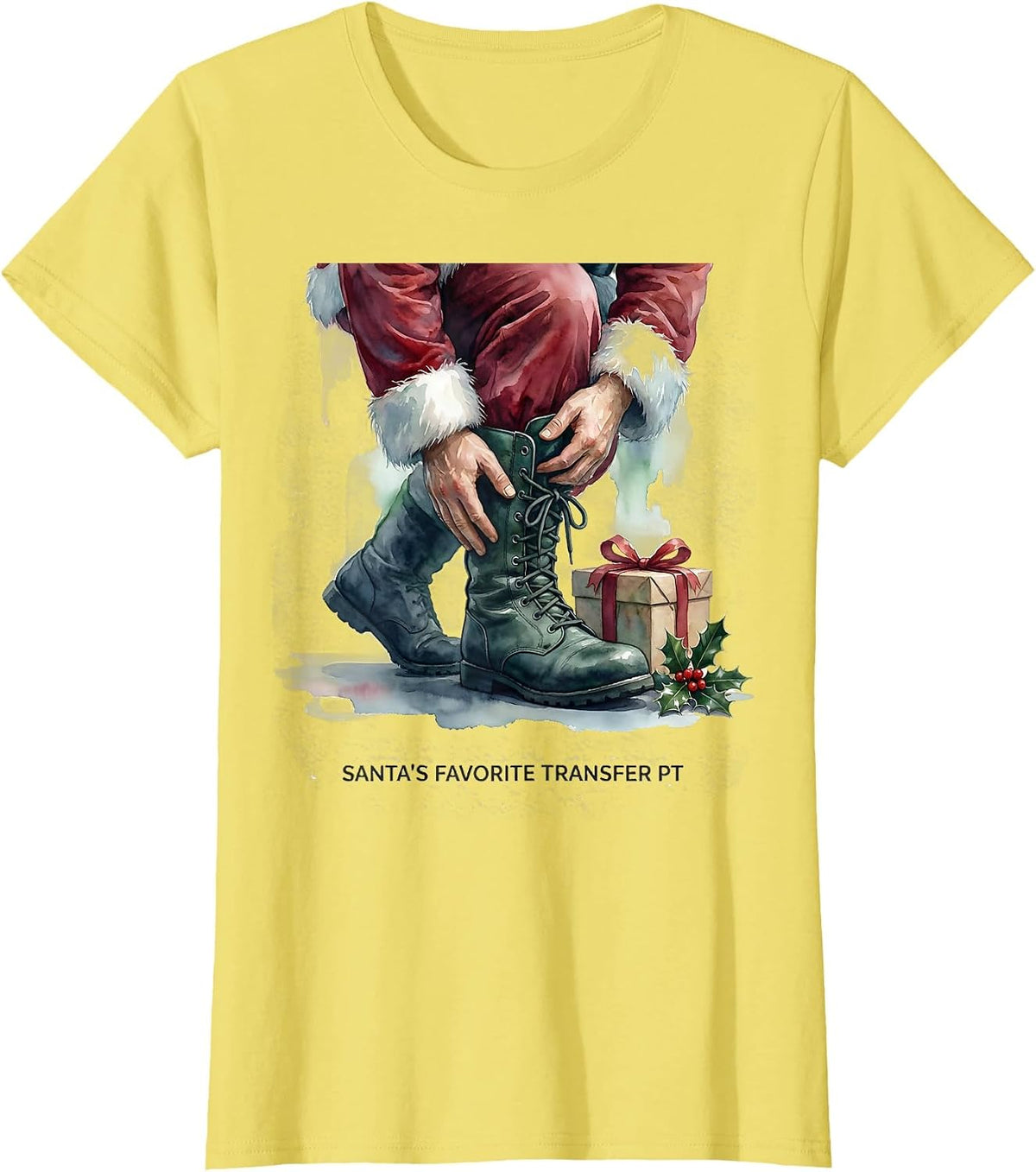 Santa's Favorite Transfer PT Watercolor Physical Therapist T-Shirt - Lemon Yellow