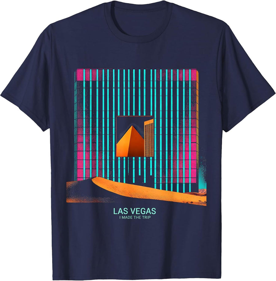 Las Vegas I Made The Trip Risograph Souvenir Vacation Trip T-Shirt - Navy Blue