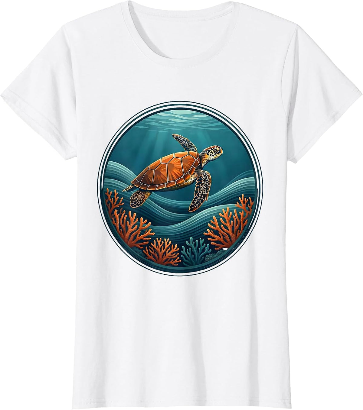Women's Mexico Sea Turtle Coral Reef Ocean Illustration T-Shirt - White