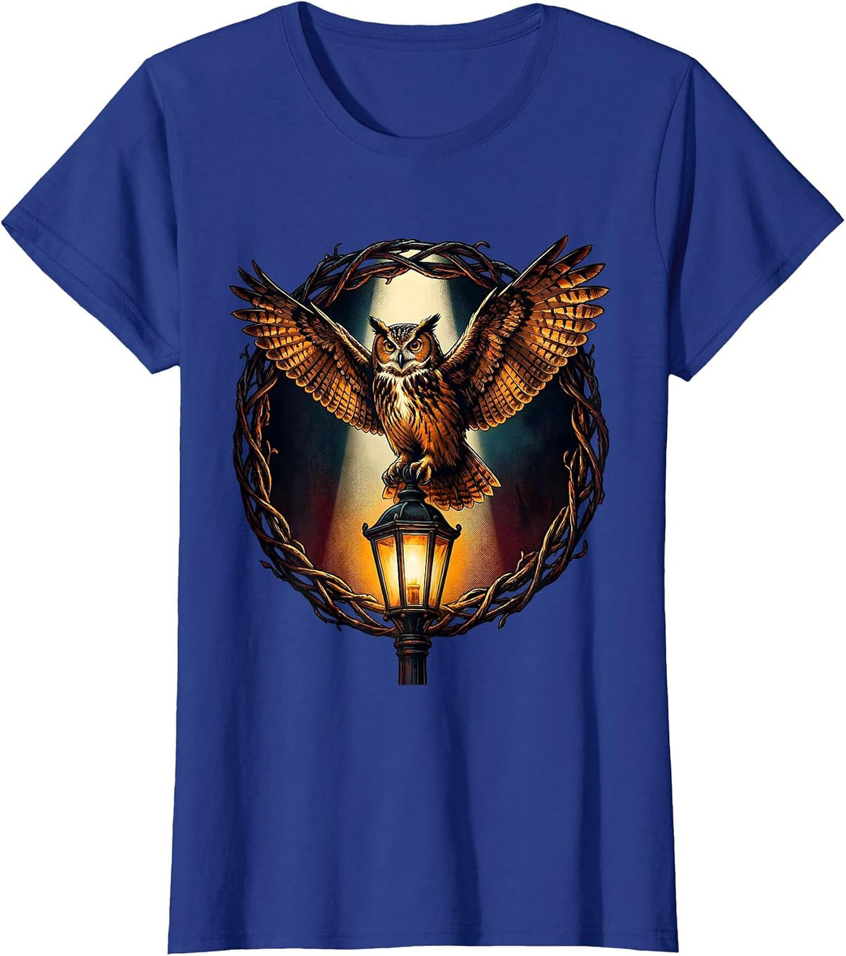 Women's Vintage Halloween Owl on Lantern Post Graphic T-Shirt - Royal Blue