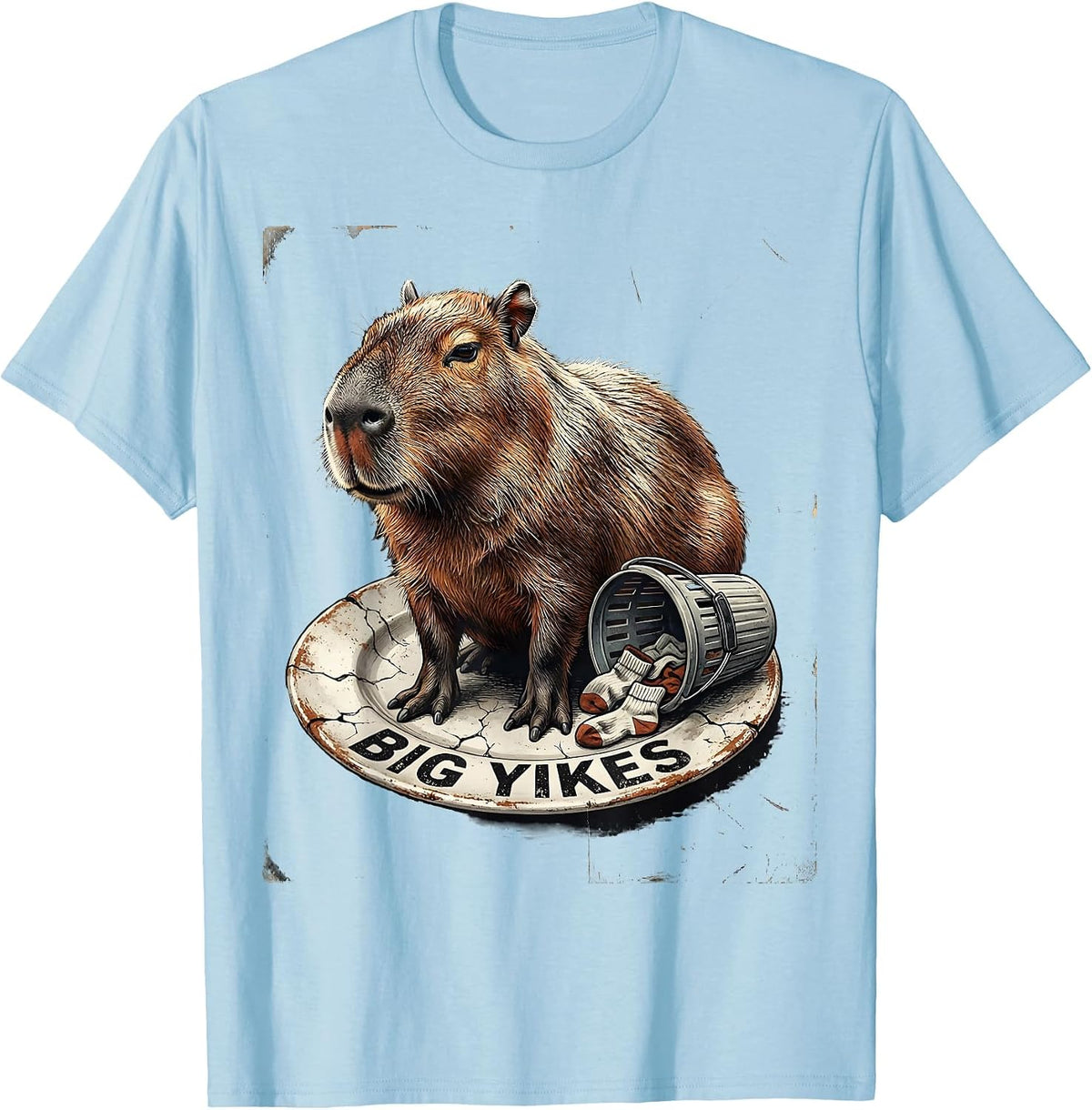 Men's Big Yikes Distressed Capybara Funny Animal Meme Humor T-Shirt - Baby Blue