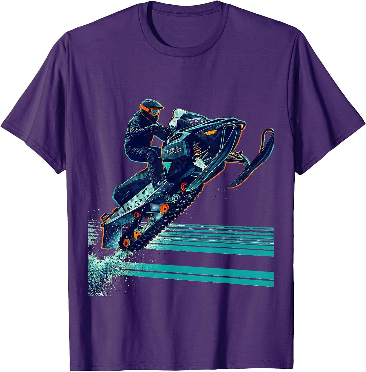 Sled On Instinct Risograph Snowmobile Rider Winter Sports T-Shirt - Purple
