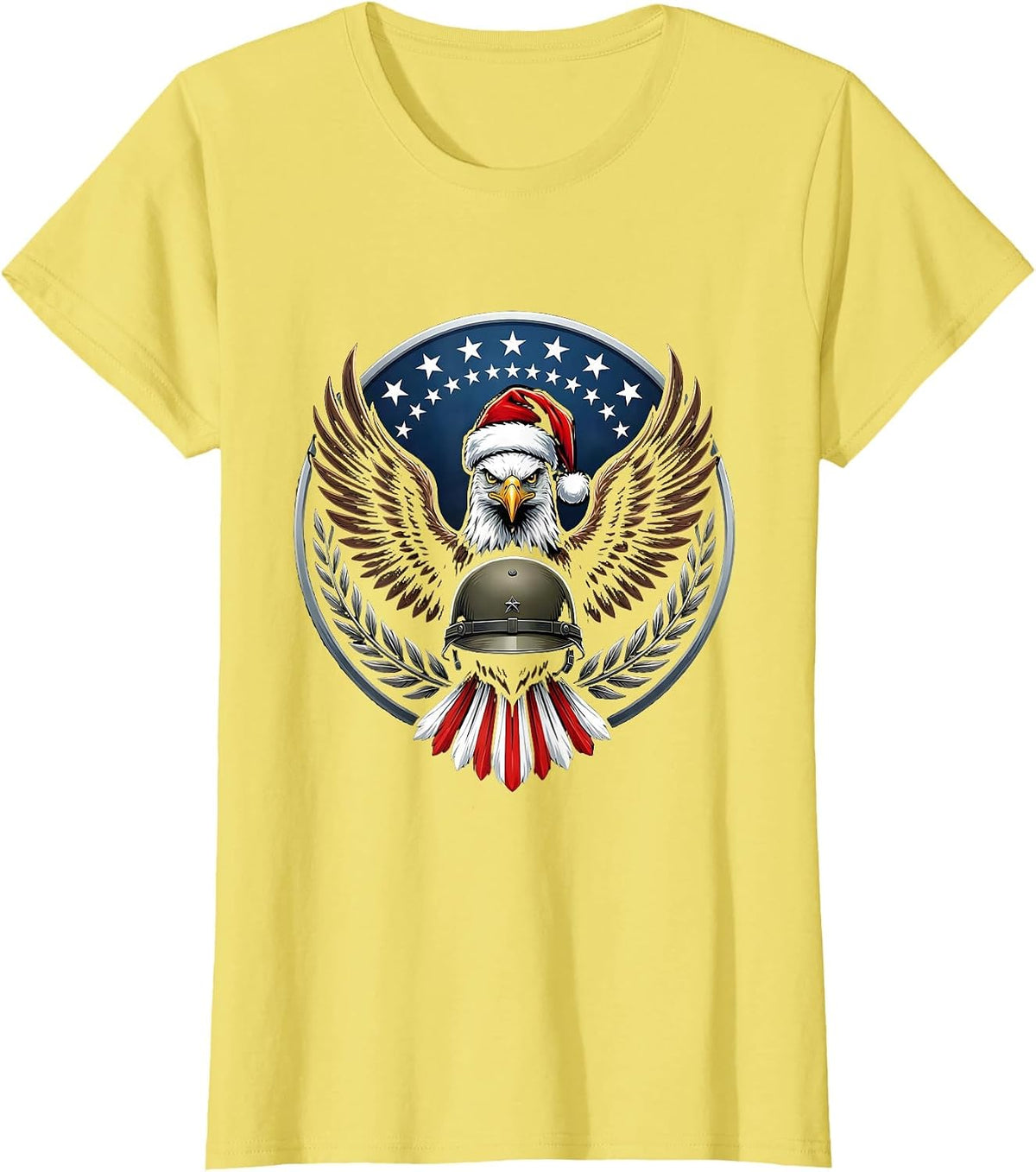 Patriotic Eagle Shield Military Christmas Veteran Santa T-Shirt - Lemon Yellow