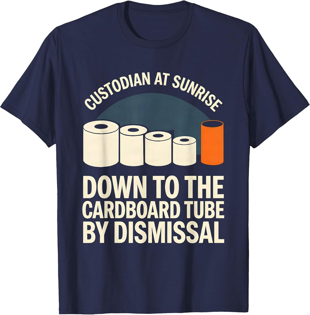Custodian At Sunrise Down To The Cardboard Tube T-Shirt - Navy Blue