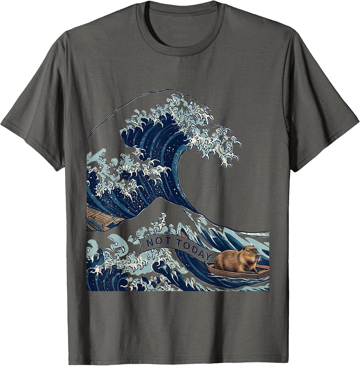 Men's Not Today Ukiyo-e Capybara Japanese Art Meme Humor T-Shirt - Asphalt Grey