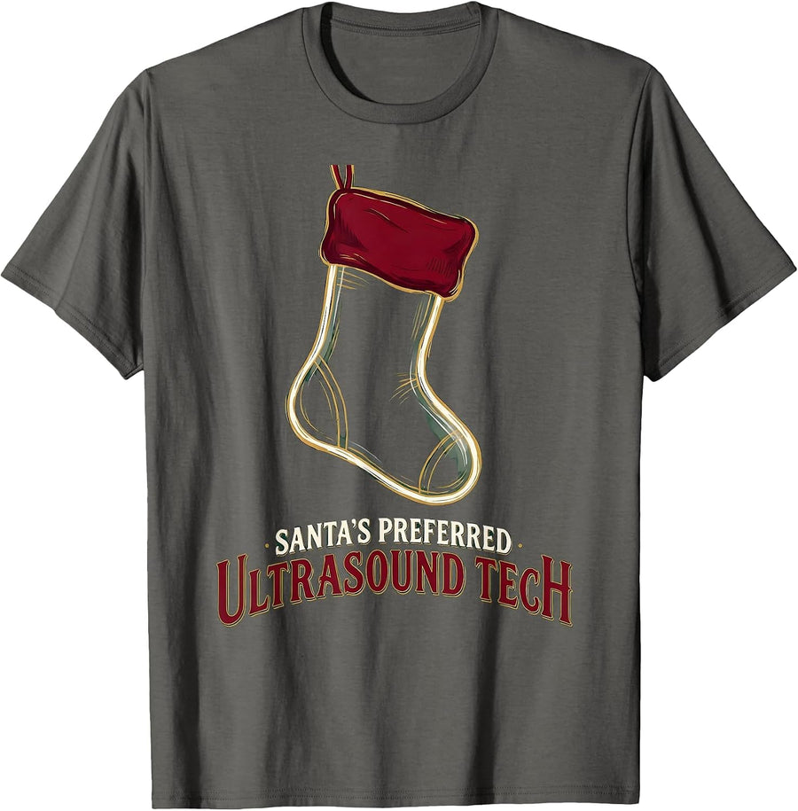 Santa's Preferred Ultrasound Tech Funny Radiology Tech T-Shirt - Asphalt Grey