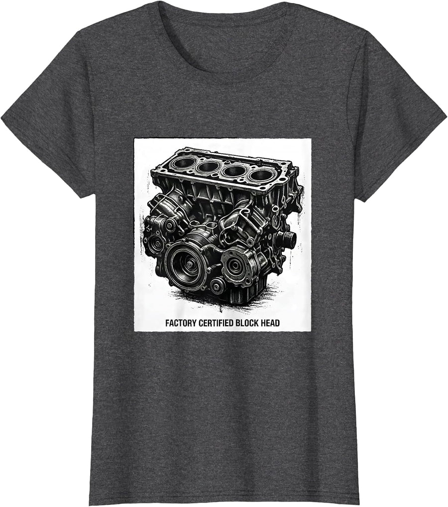 Women's Factory Certified Block Head Funny Mechanic Garage Gift T-Shirt - Dark Heather Grey