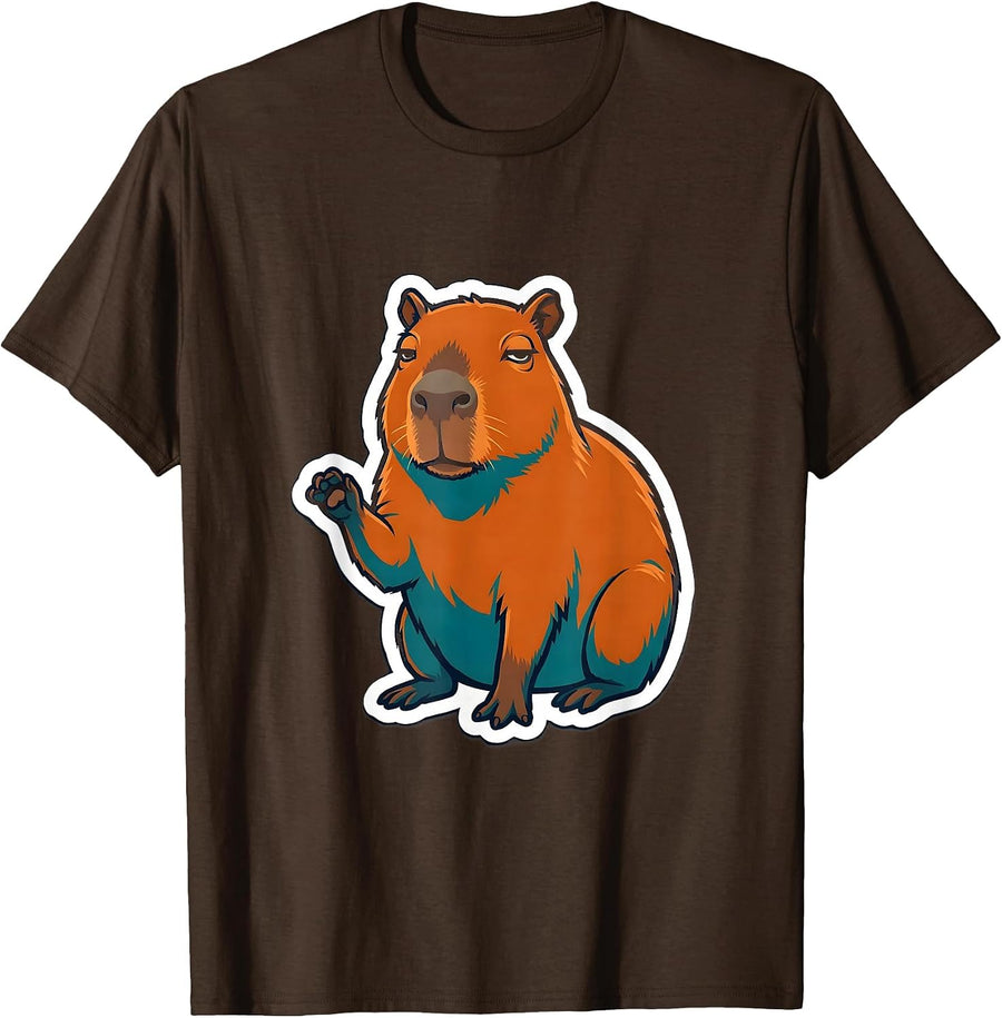 Capybara Meme Animal Humor Sticker Style T-Shirt - Brown