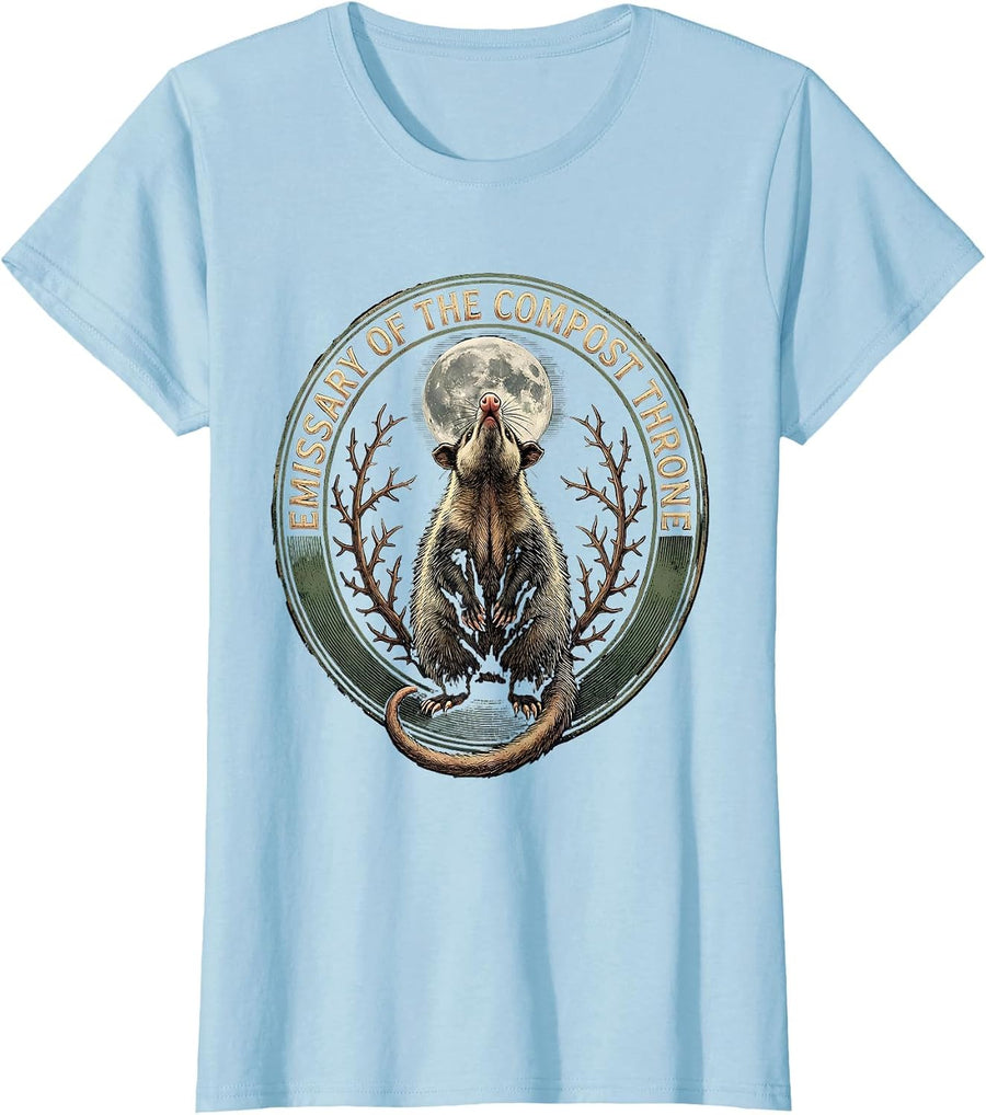 Women's Emissary Of The Compost Throne Vintage Opossum Halloween T-Shirt - Baby Blue