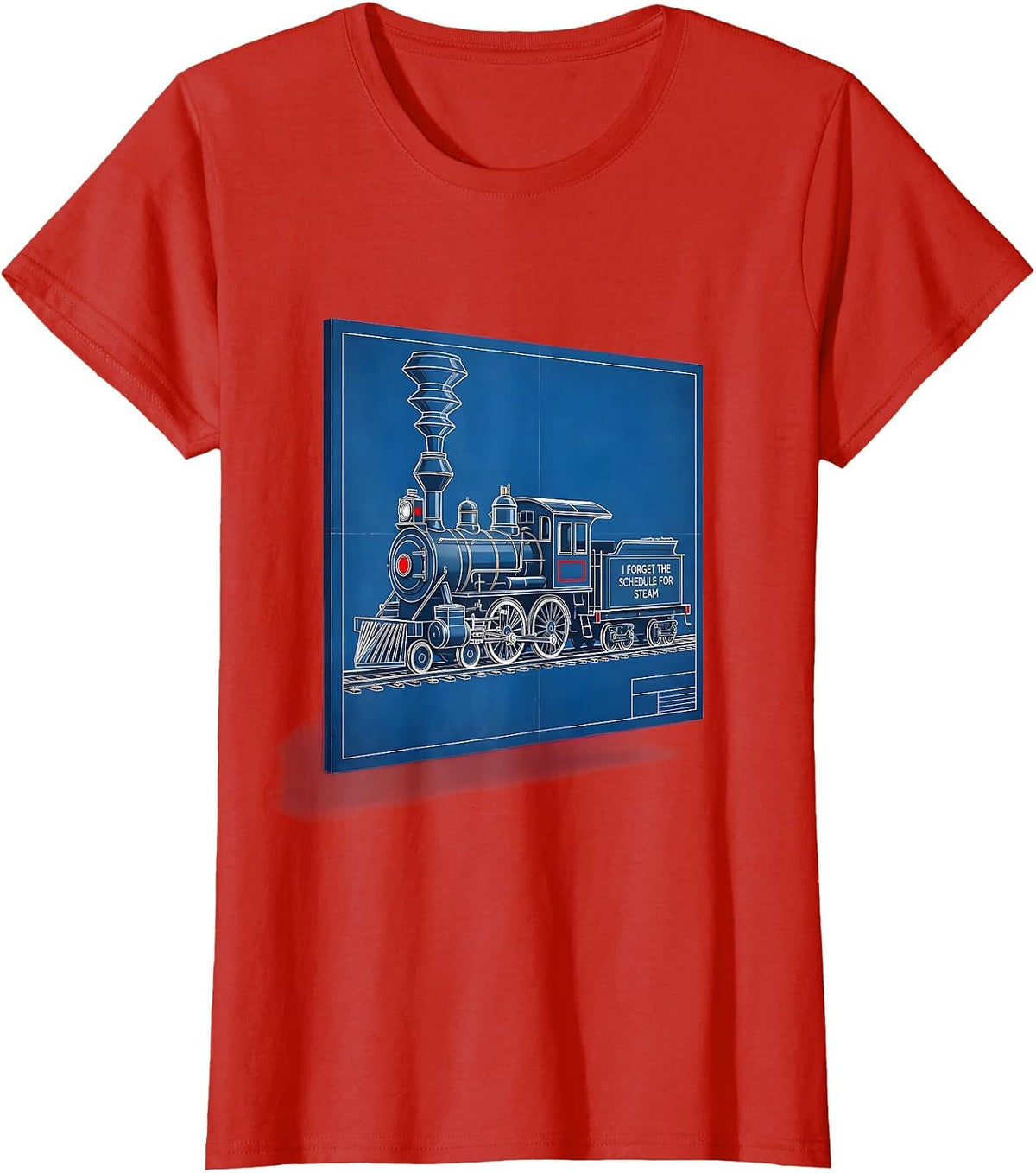 I Forget The Schedule For Steam Technical Blueprint Train T-Shirt - Red
