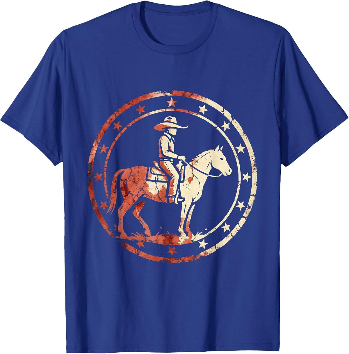 Cowgirl Riding Horse Through Wildflower Meadow T-Shirt - Royal Blue