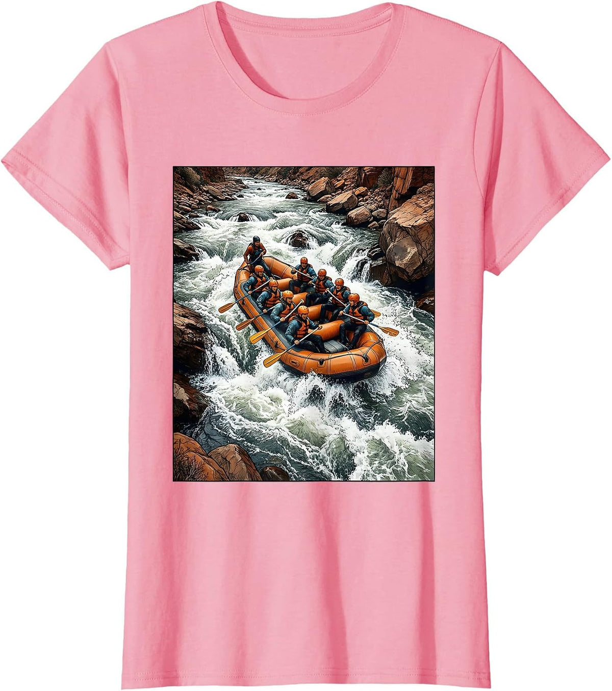 Women's Colorado Whitewater Rapids Rafting Illustration T-Shirt - Pink