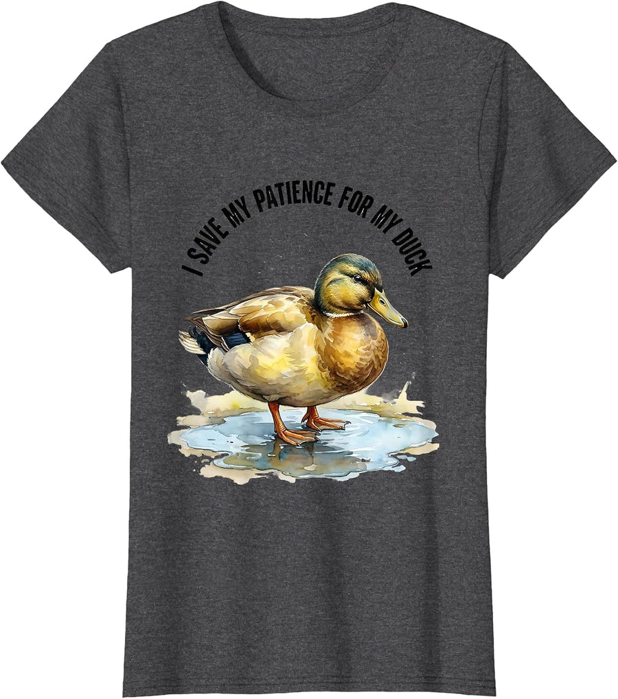 Women's I Save My Patience For My Duck Funny Pet Lover Humor T-Shirt - Dark Heather Grey