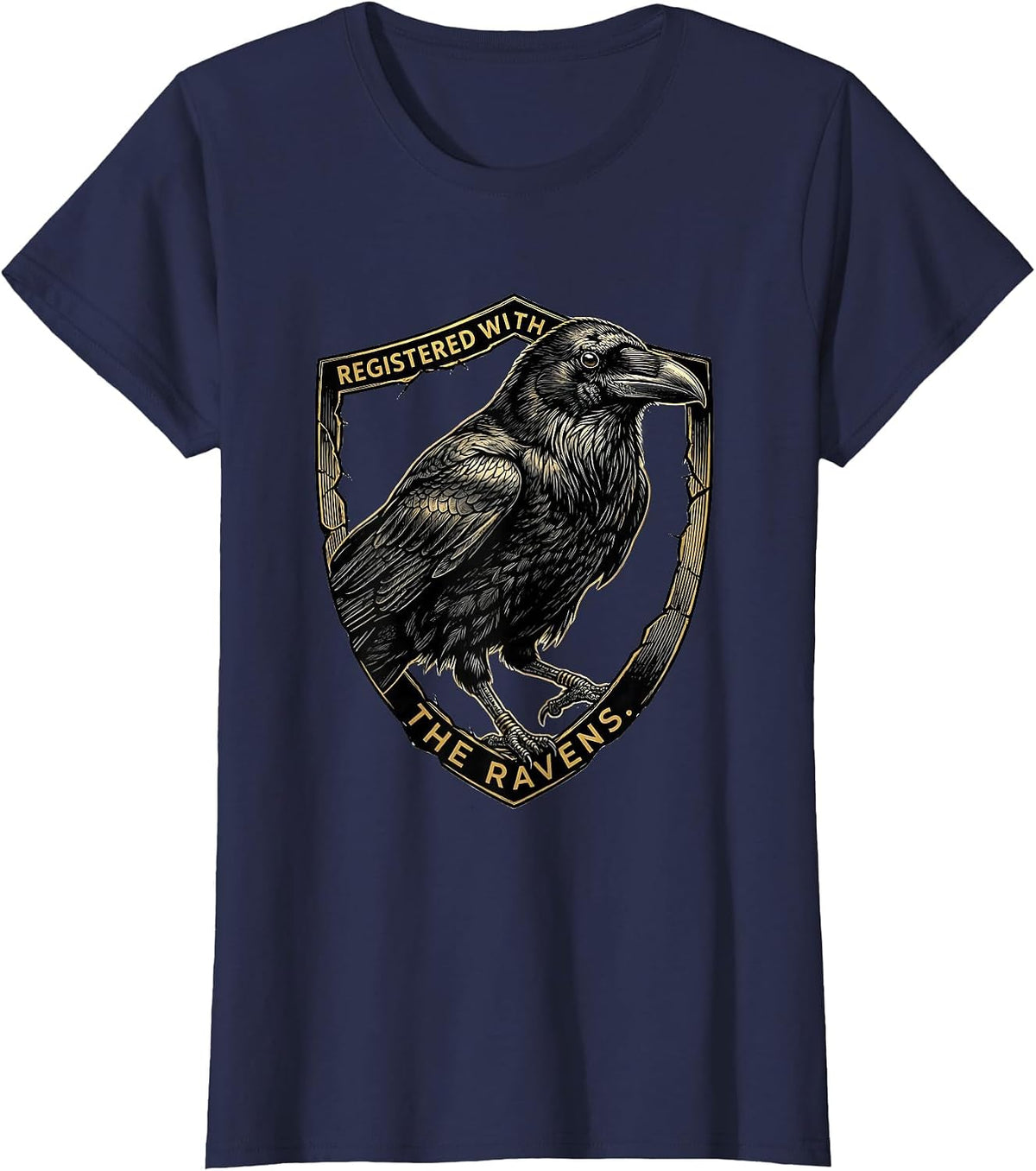 Women's Registered With The Ravens Dark Humor Gothic Bird Lover T-Shirt - Navy Blue