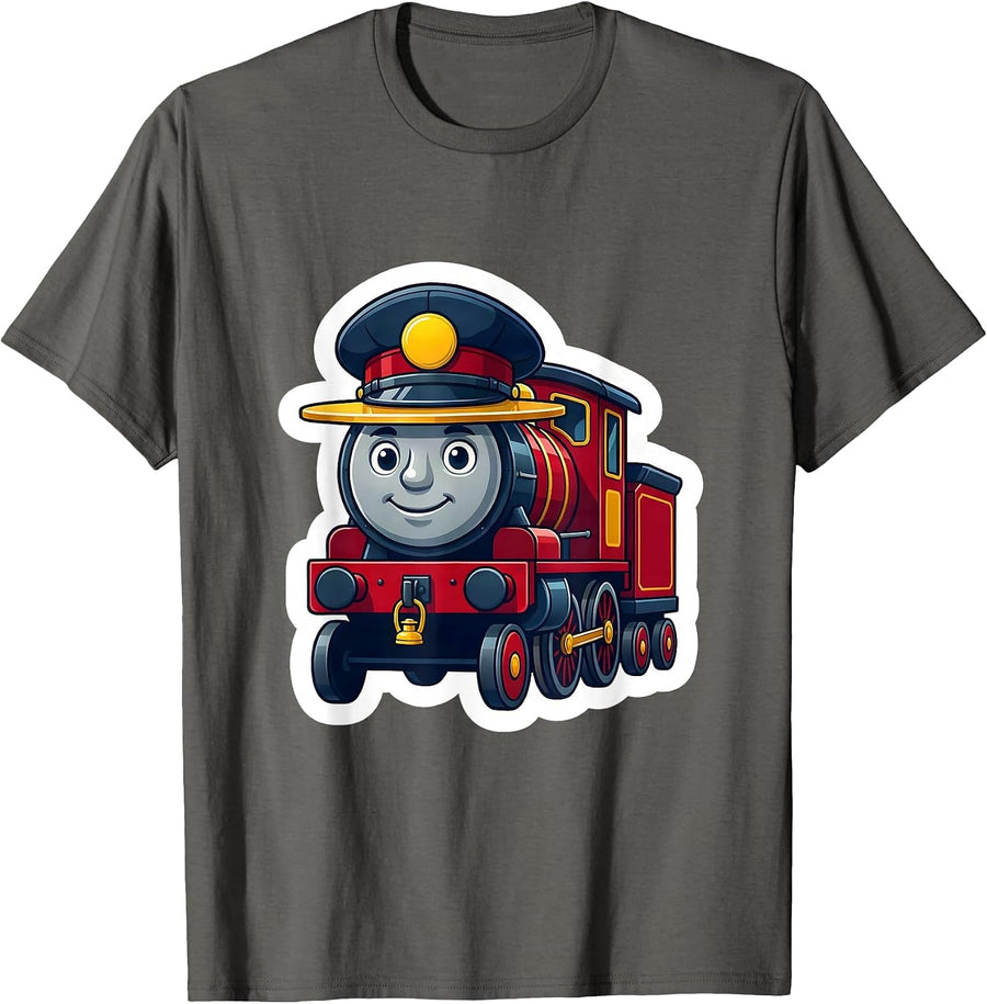 Toy Locomotive Engineer Cap Toddler Train Birthday T-Shirt - Asphalt Grey