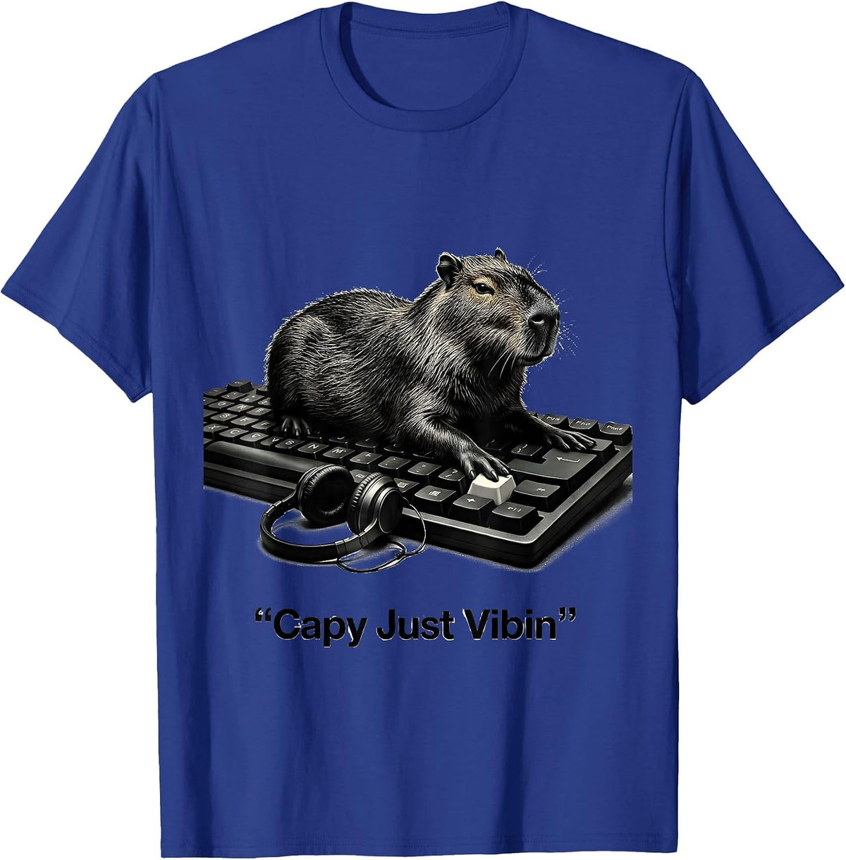 Capy Just Vibin' Funny Capybara Gamer Gaming Video Games T-Shirt - Royal Blue