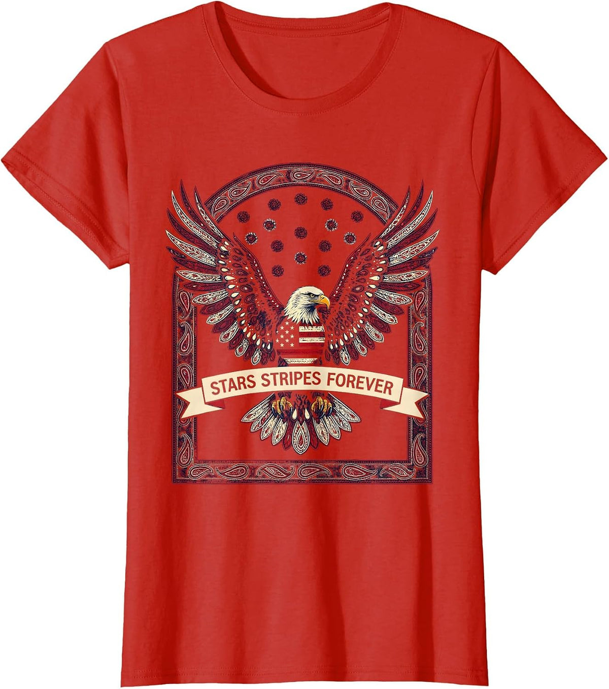 Stars Stripes Forever American Flag Eagle Design T-Shirt - Red
