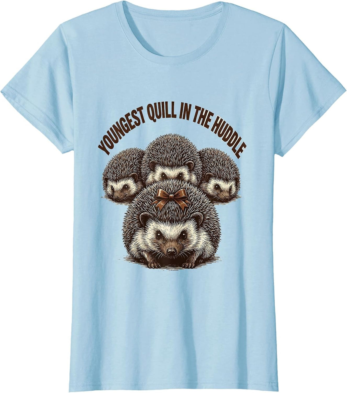 Women's Youngest Quill In The Huddle Cute Hedgehog Christmas Humor T-Shirt - Baby Blue