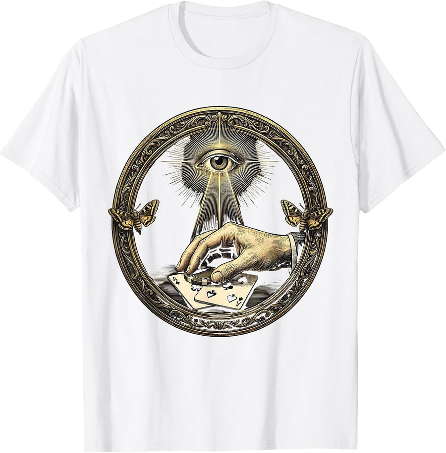 Men's Eye On The Cards Mystic Poker Humor Casino Player T-Shirt - White