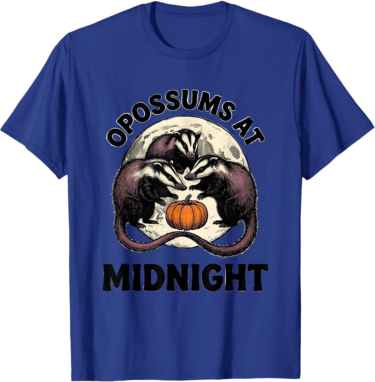 Opossums At Midnight Vintage Gothic Halloween Spooky Moon T-Shirt - Royal Blue