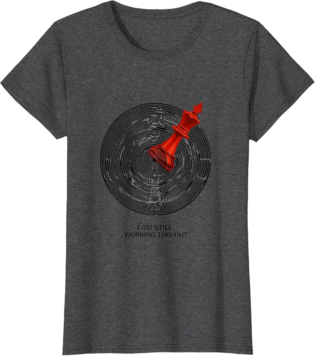 Women's I Am Still Working This Out Op Art Chess Player Humor T-Shirt - Dark Heather Grey