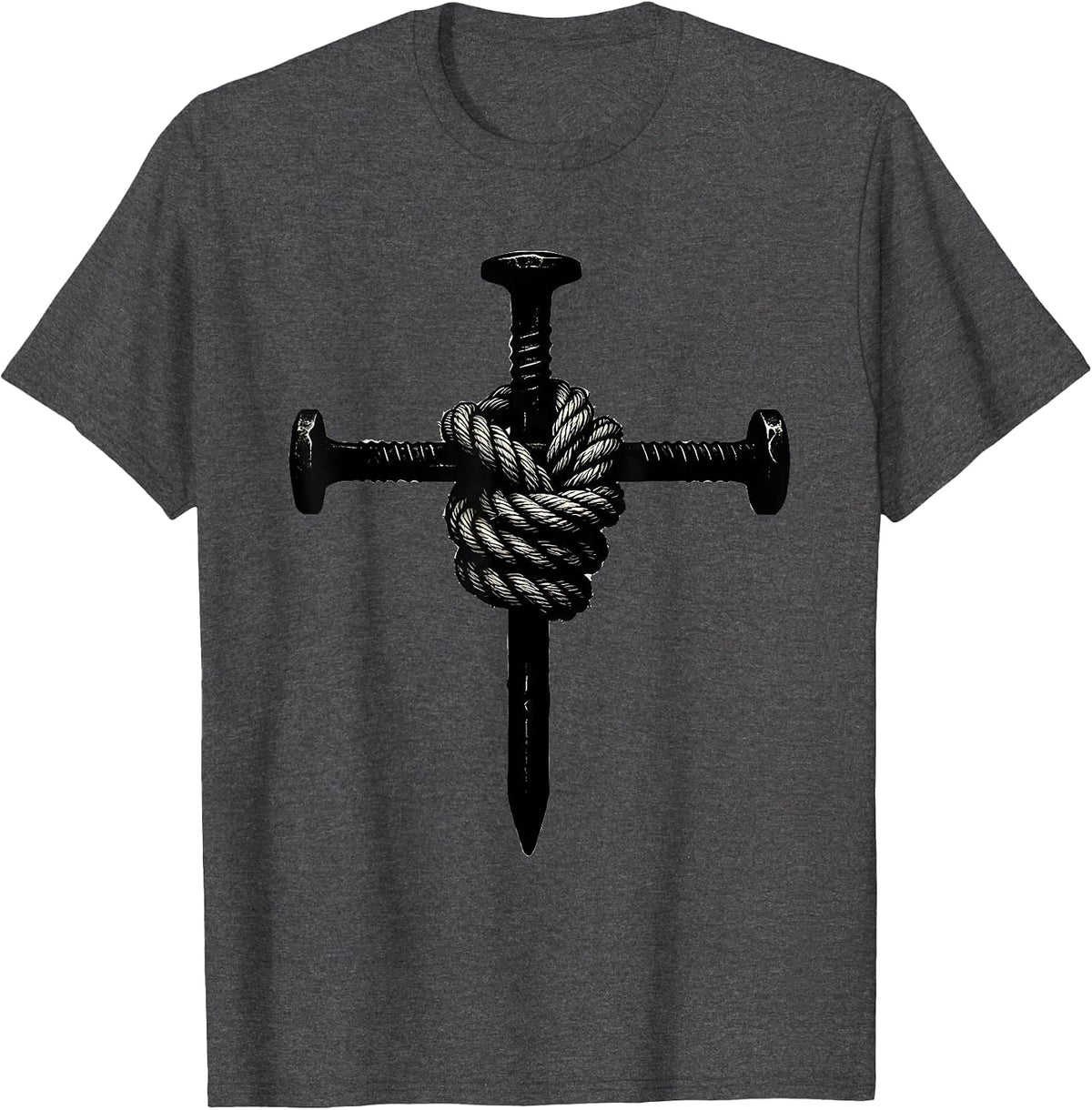 Three Nails Bound Cross Christian Faith Design T-Shirt - Dark Heather Grey