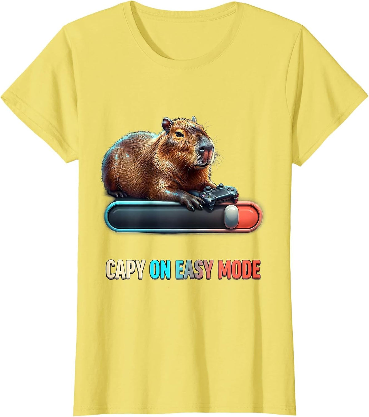 Capy On Easy Mode Funny Gamer Capybara Meme Birthday T-Shirt - Lemon Yellow