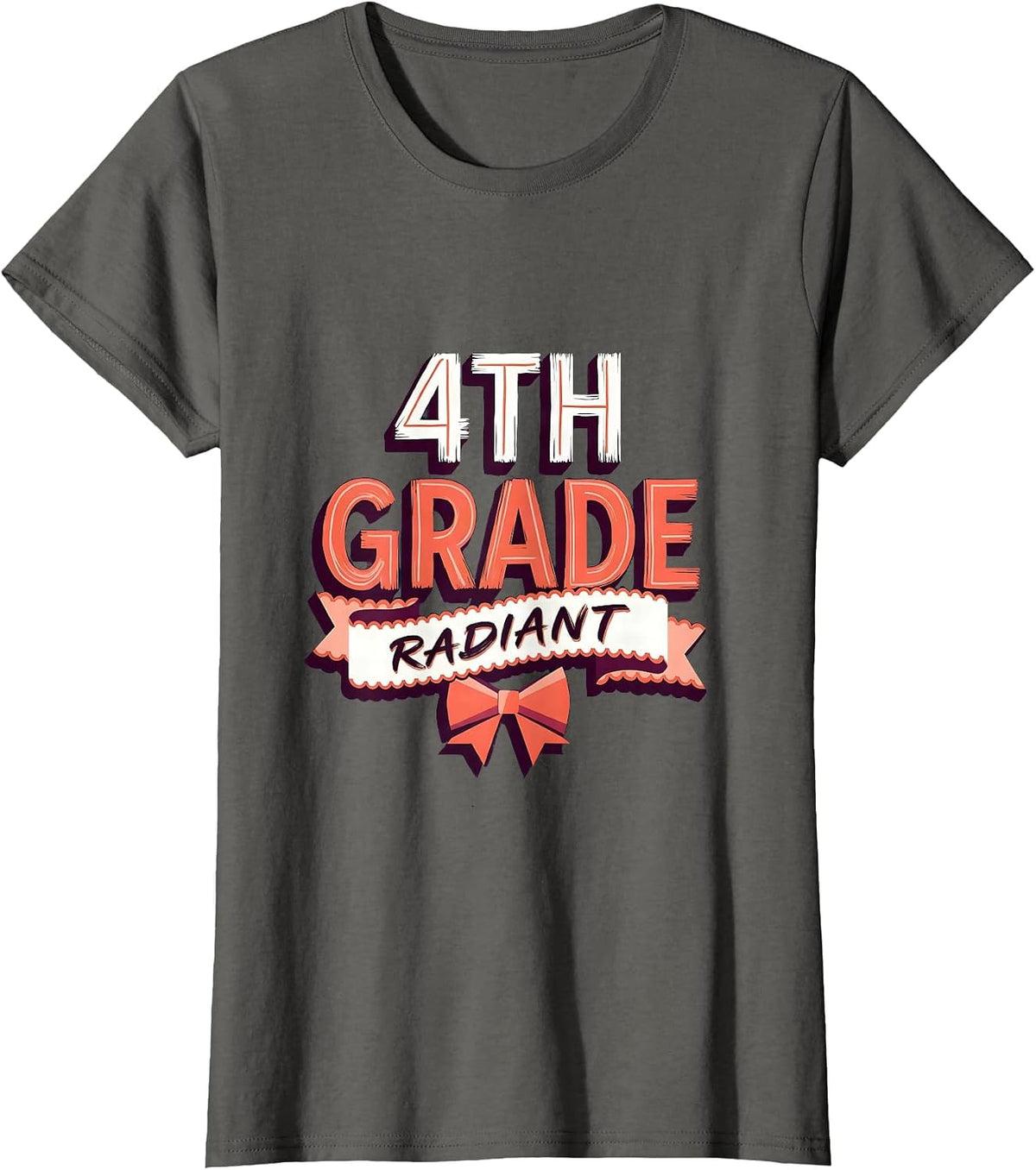 Women's 4th Grade Radiant Coquette Bow Back to School Fourth Grade T-Shirt - Asphalt Grey