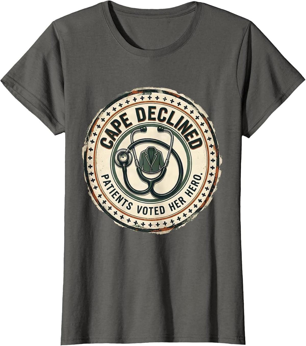 Women's Cape Declined, Patients Voted Her Hero Vintage Nurse Tribute T-Shirt - Asphalt Grey