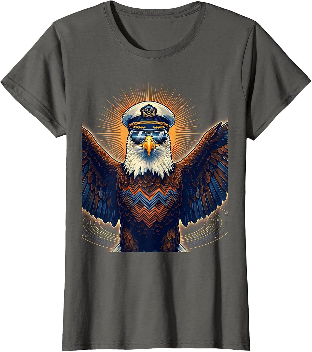 Women's Bold Eagle Aviator Sunglasses Captain Hat Graphic T-Shirt - Asphalt Grey