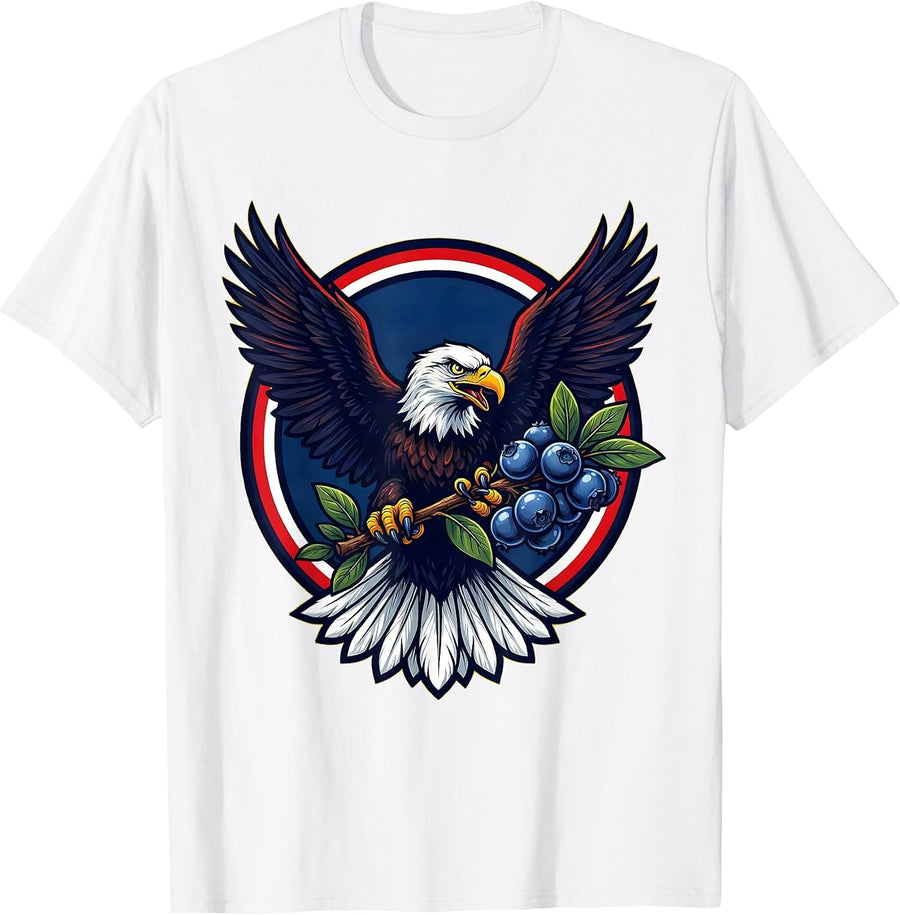 Men's Eagle Clutching Blueberry Branch Patriotic Design T-Shirt - White