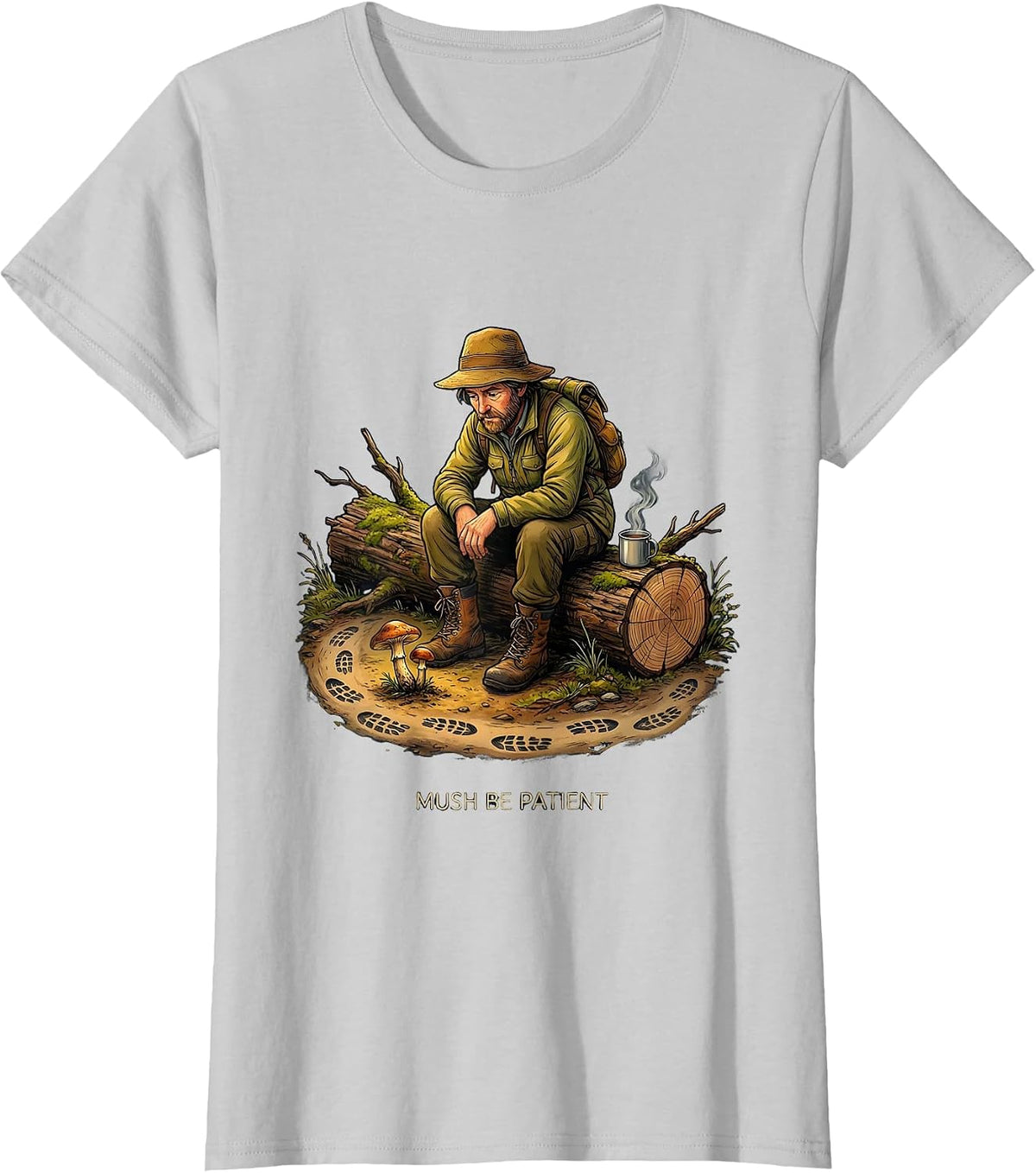 Mush Be Patient Funny Mushroom Forager Morel Hunter Gift T-Shirt - Silver Grey