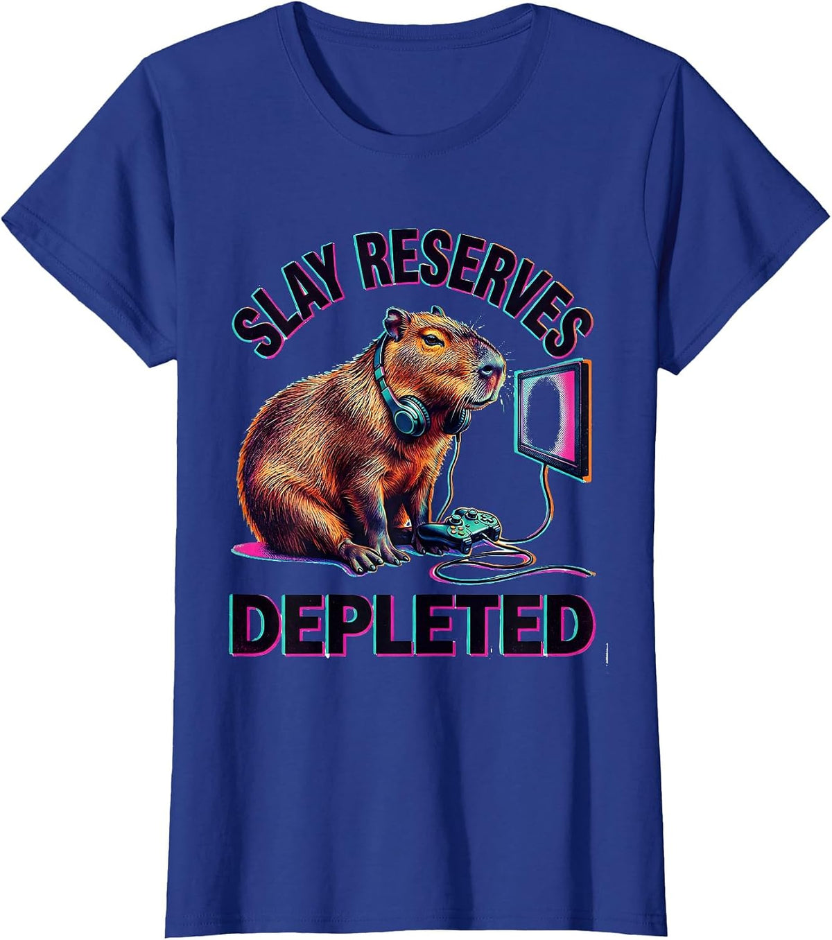 Women's Slay Reserves Depleted Funny Capybara Gamer Bruh Meme Humor T-Shirt - Royal Blue