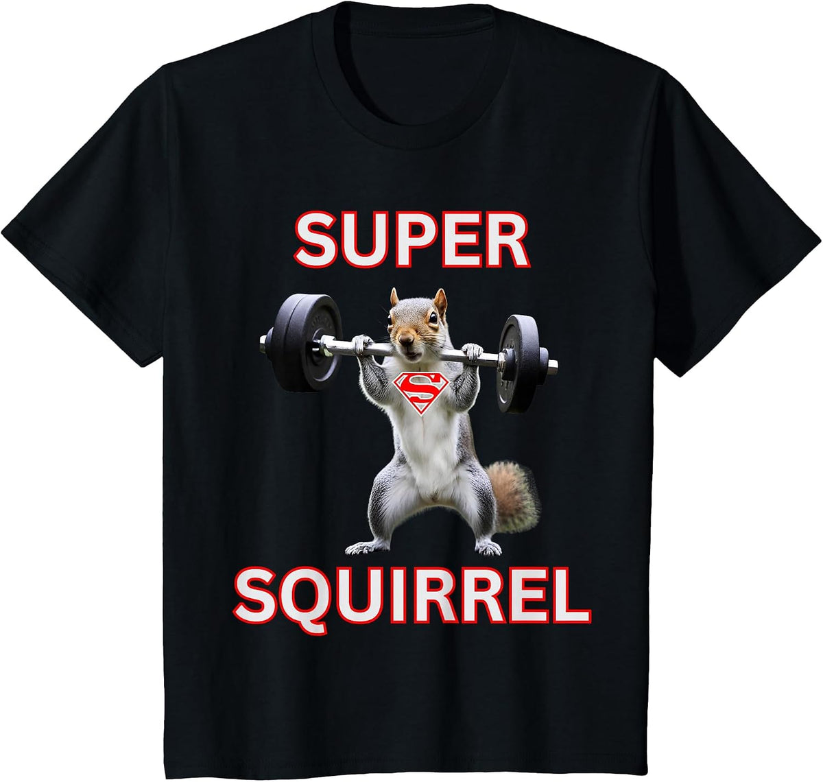 Super Squirrel Weightlifter Squirrel Superhero Costume T-Shirt - Black