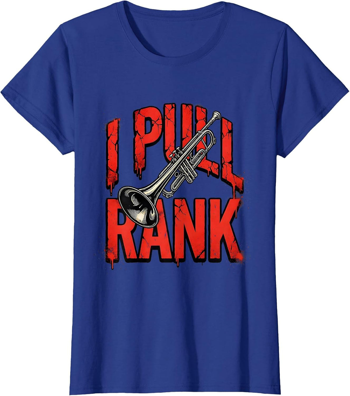 Women's I Pull Rank Funny Trombone Player Band Humor T-Shirt - Royal Blue