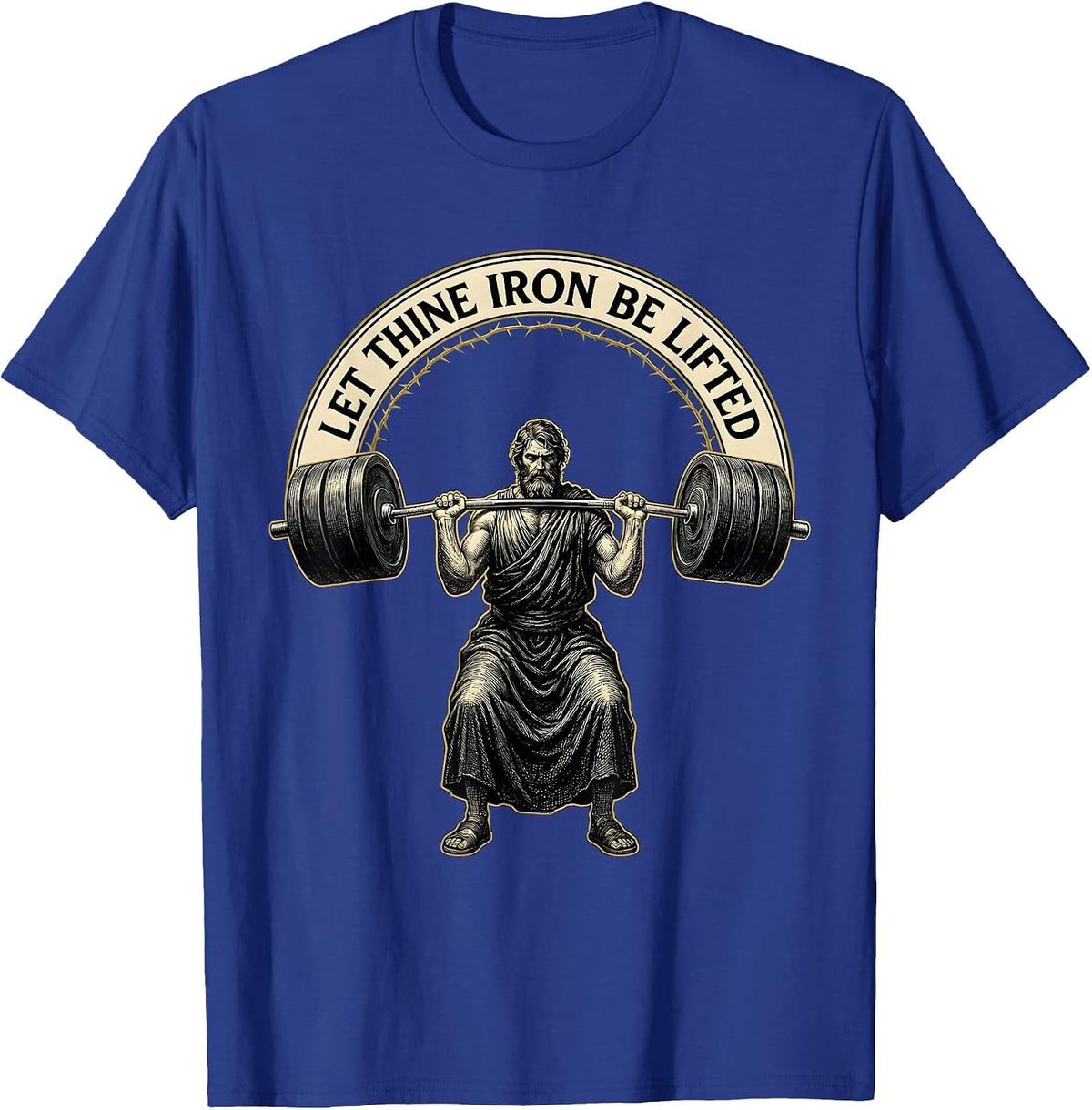 Men's Let Thine Iron Be Lifted Funny Christian Weightlifter Gym T-Shirt - Royal Blue
