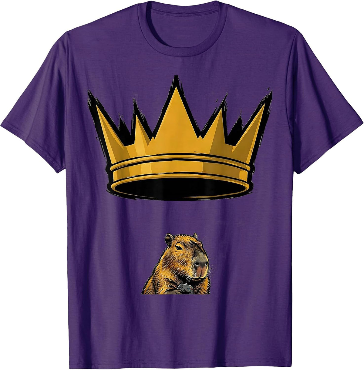 Men's Crown Over Capybara Gamer Meme Humor T-Shirt - Purple
