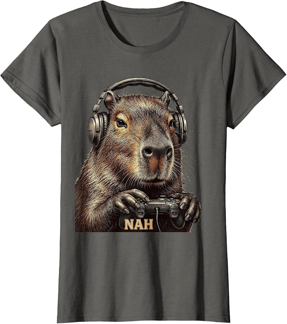 Women's Nah Funny Capybara Gamer Meme Humor Video Games T-Shirt - Asphalt Grey