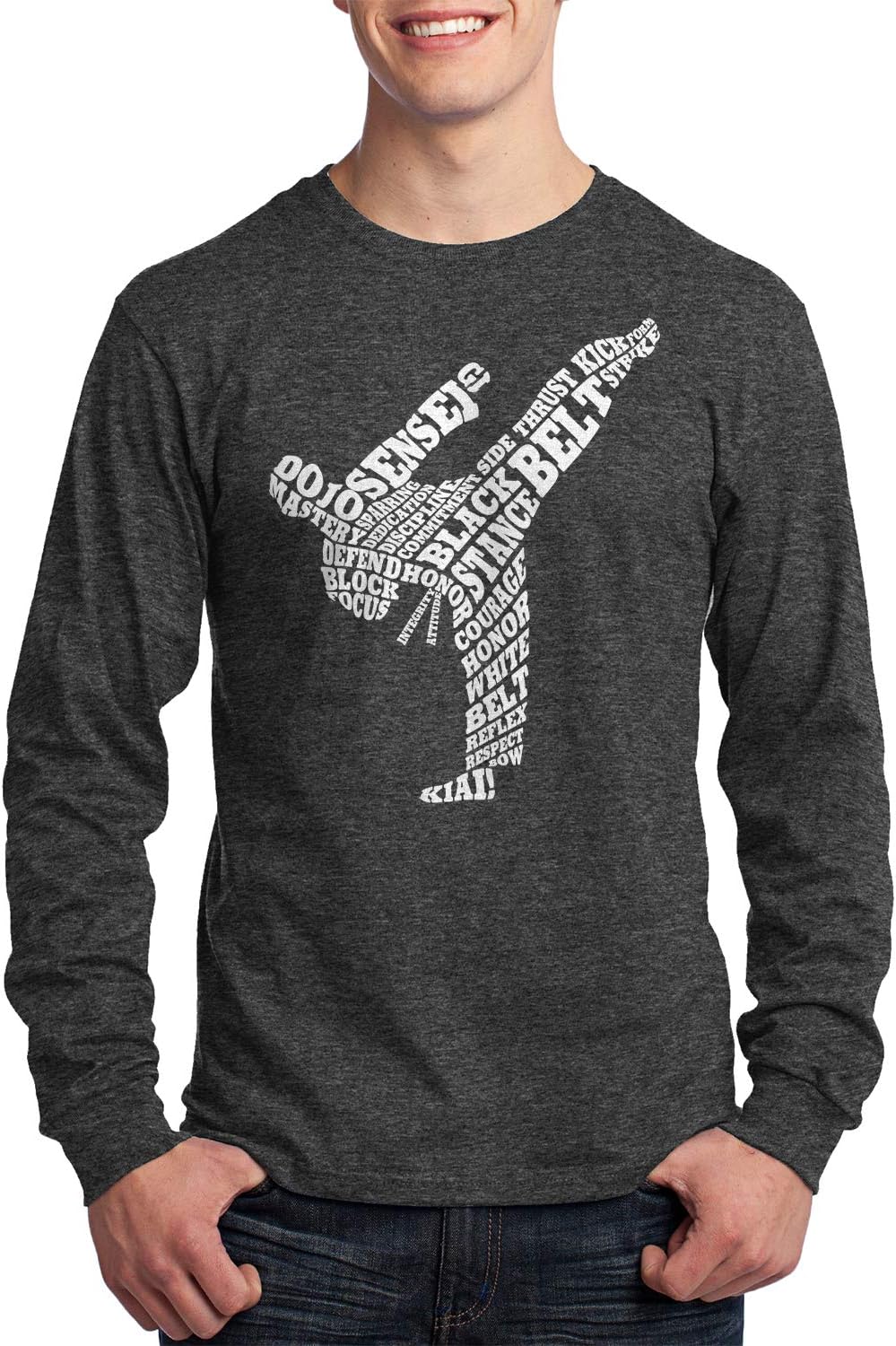Threadrock Men's Karate Typography Long Sleeve T-Shirt - Dark Heather