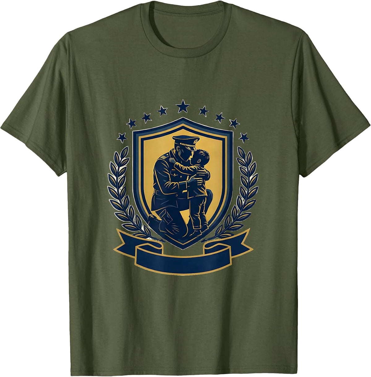 Patriot Day Kids Soldier Homecoming Hug Design T-Shirt - Olive Green
