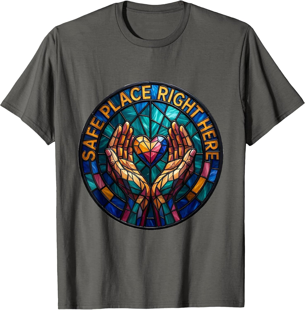 Men's Safe Place Right Here Comfort and Support Design T-Shirt - Asphalt Grey