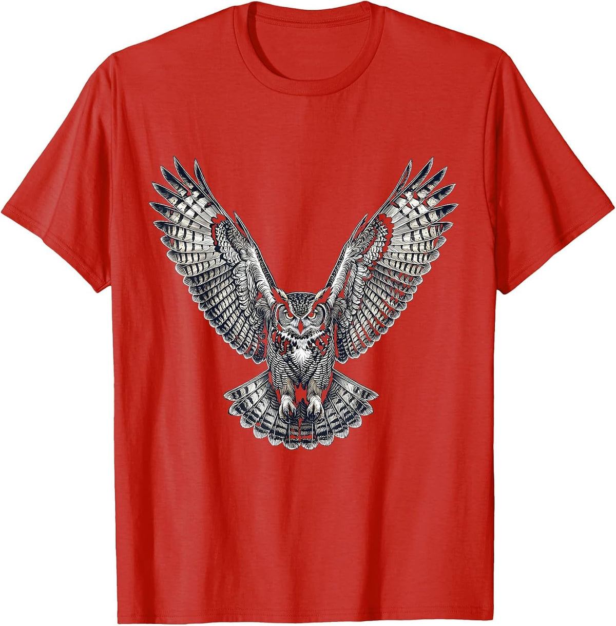 Men's White Owl in Flight at Night Freedom Design T-Shirt - Red